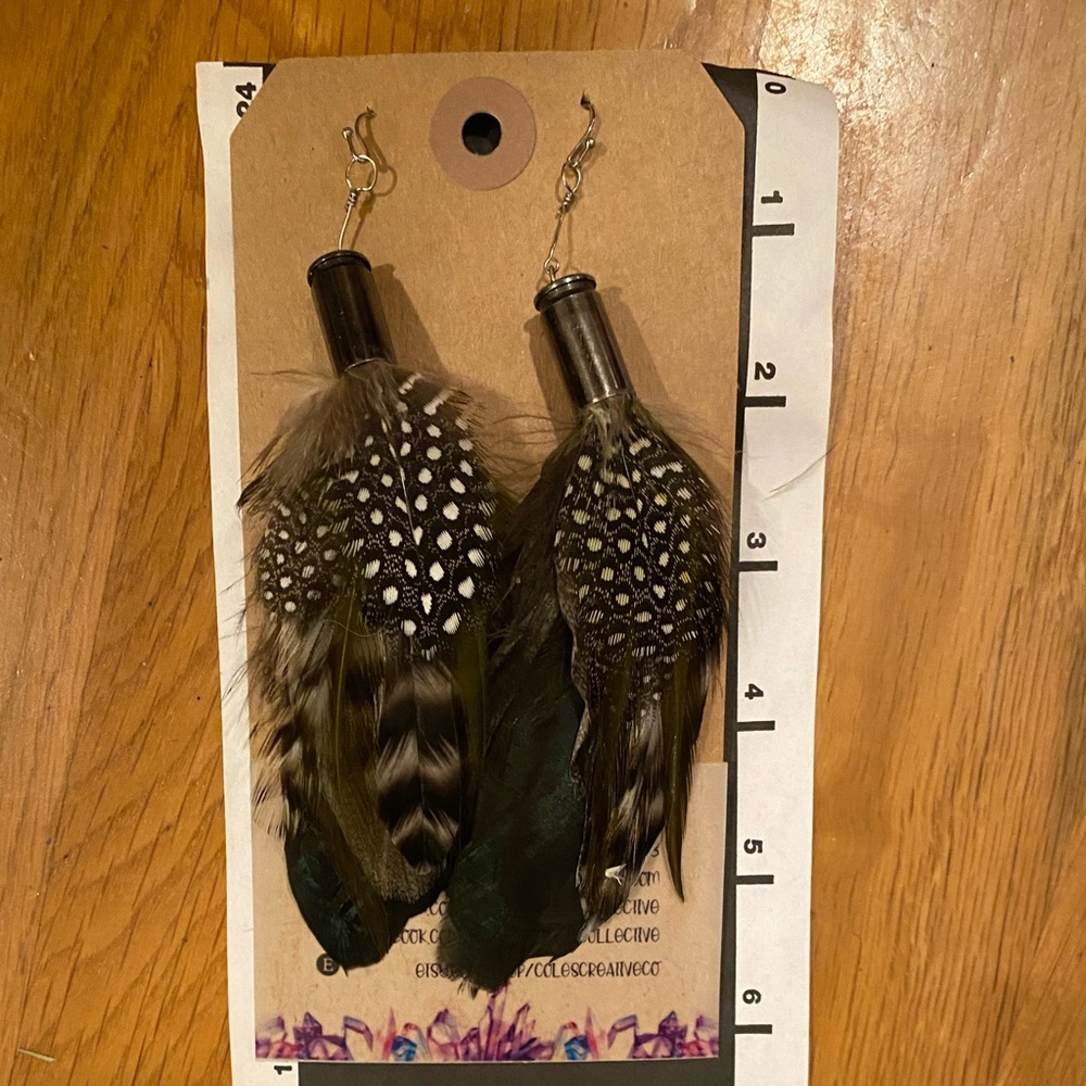 Beautiful hand crafted one of a kind feather earrings